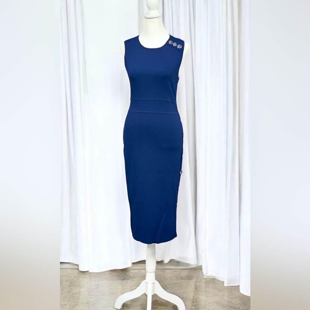 New York & Company Navy Blue Stretchy Slim Fit , Sleeveless Dress